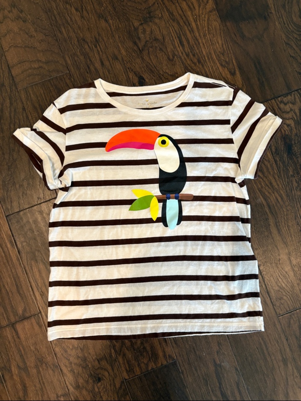 kate spade White & Brown Striped Toucan Tee